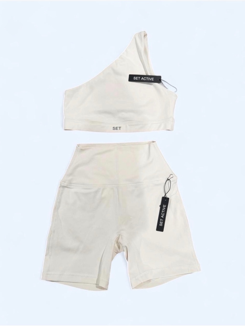 SET Active One-Shoulder Sports Bra & High-Waist Bike Shorts - Cream